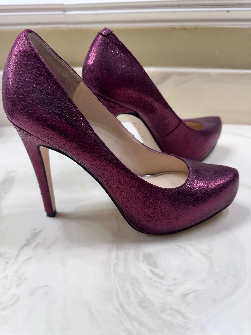 Jessica Simpson Metallic Shimmer internal platform High Heel Pumps - aubergine